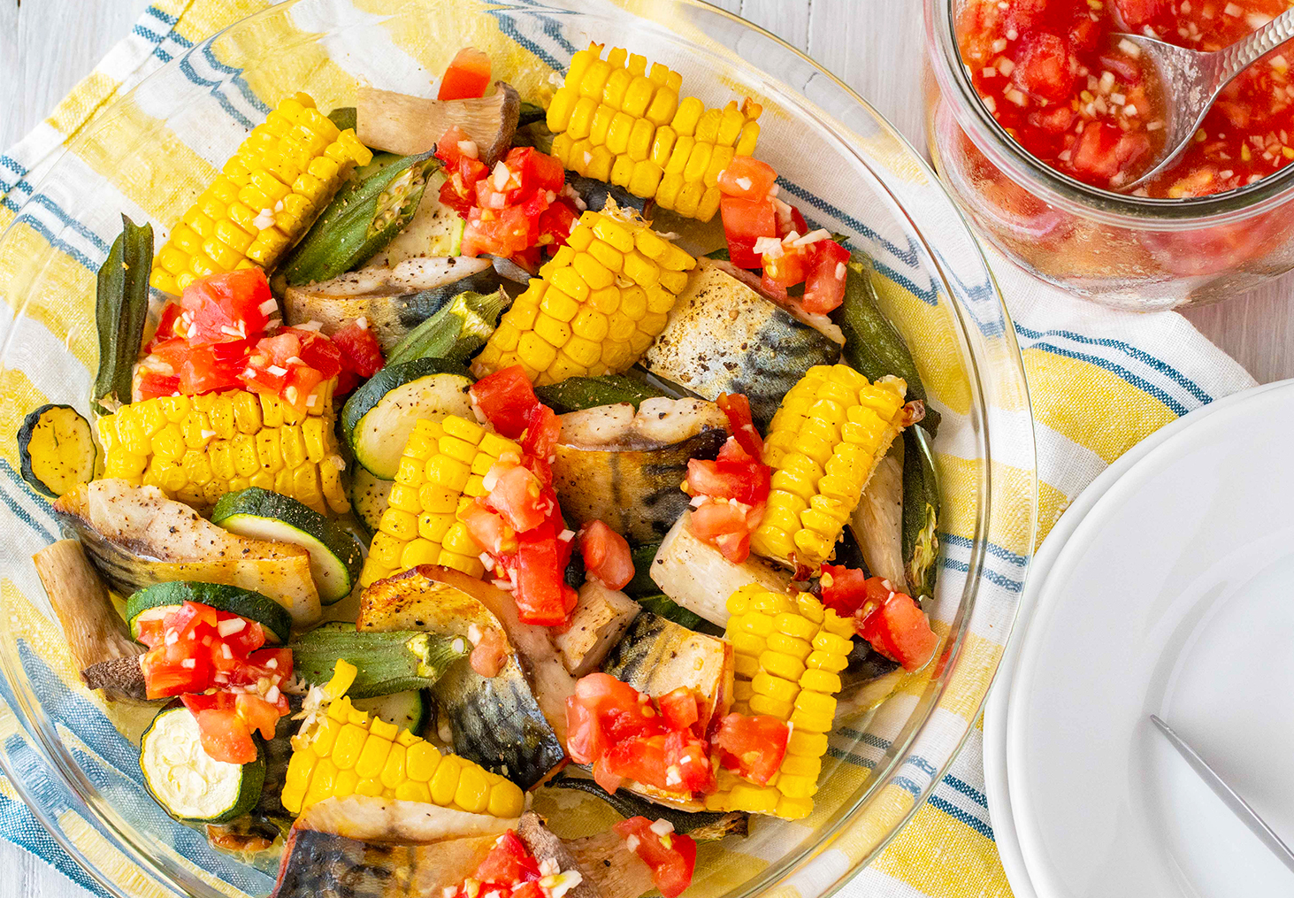 塩トマトソースで美味しい！夏野菜とサバのグリル